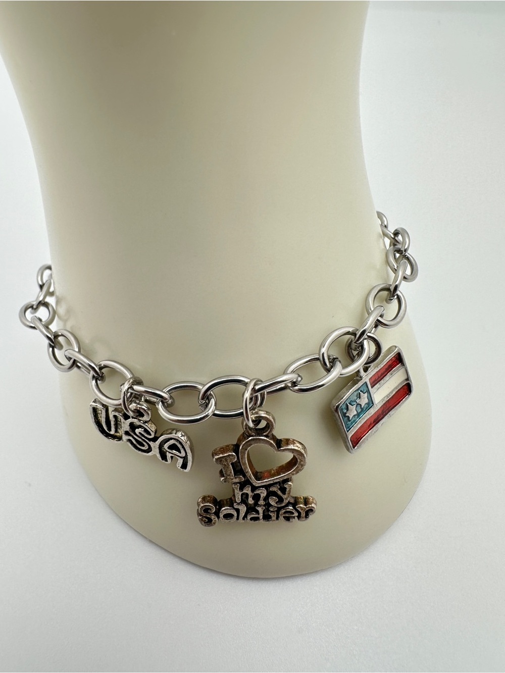 Silver-Tone USA & Flag Charm Bracelet